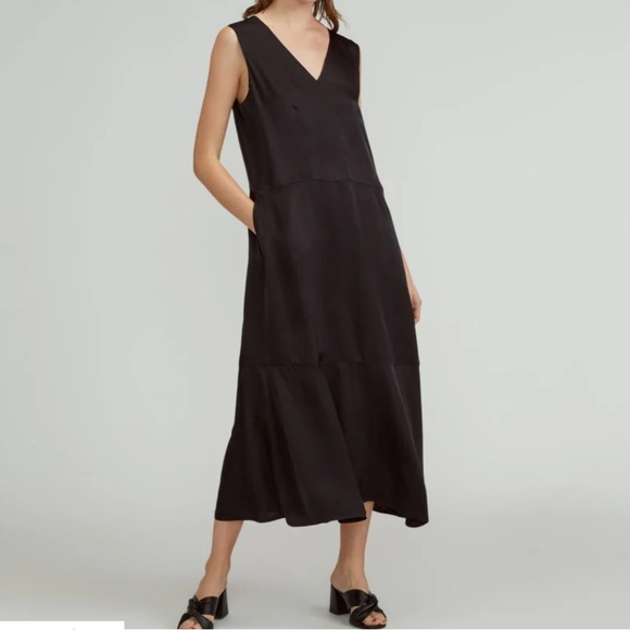 Everlane desss long black silky satin v neck maxi midi slip dress small new - Picture 12 of 15